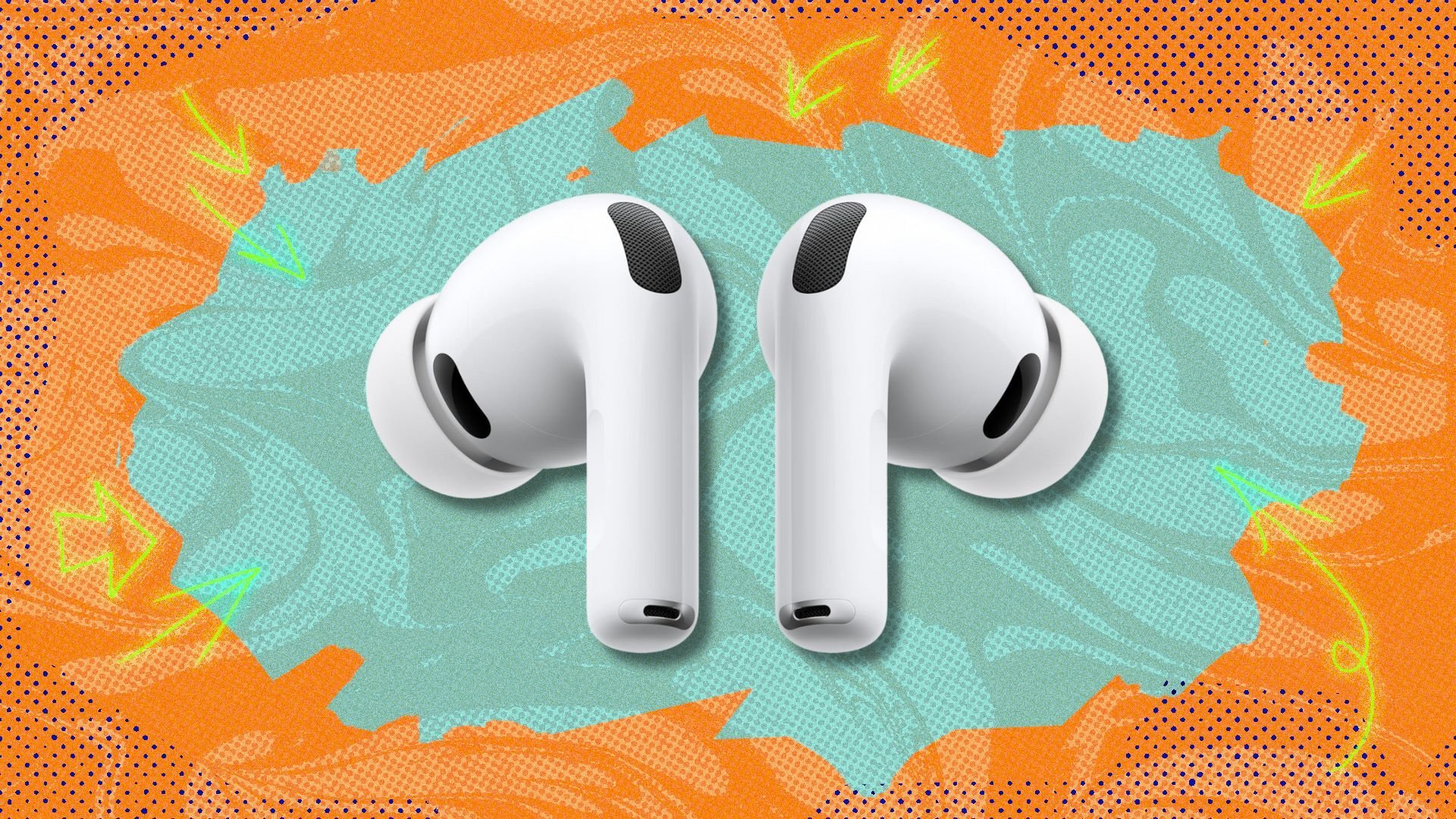 airpods pro 3 against an orange and blue patterned background