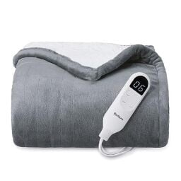 Bedsure Heated Throw Soft Flannel Electric Blanket with 4 Time Settings & 6 Heat Settings (50x60 inches, Grey)