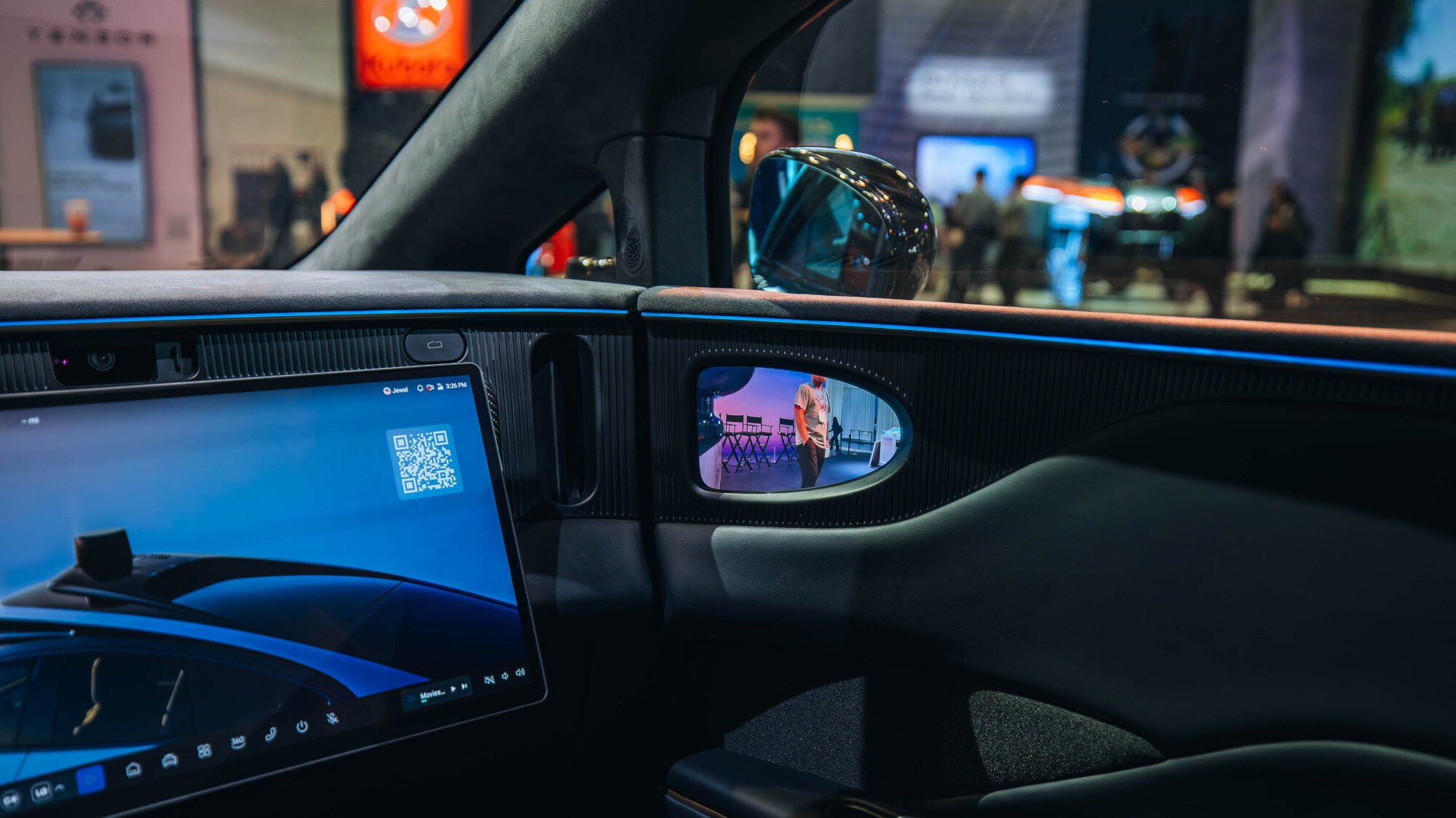 Inside the front of the Tensor Robocar including its side mirror cameras.