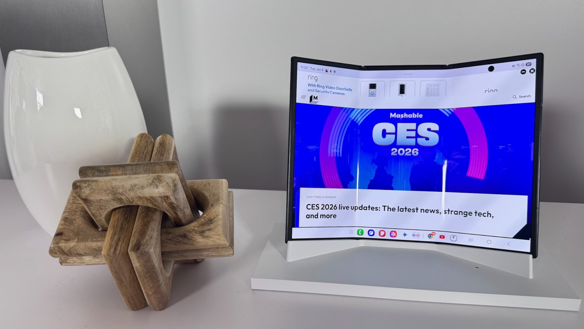 samsung galaxy z trifold with mashable homepage on inner display