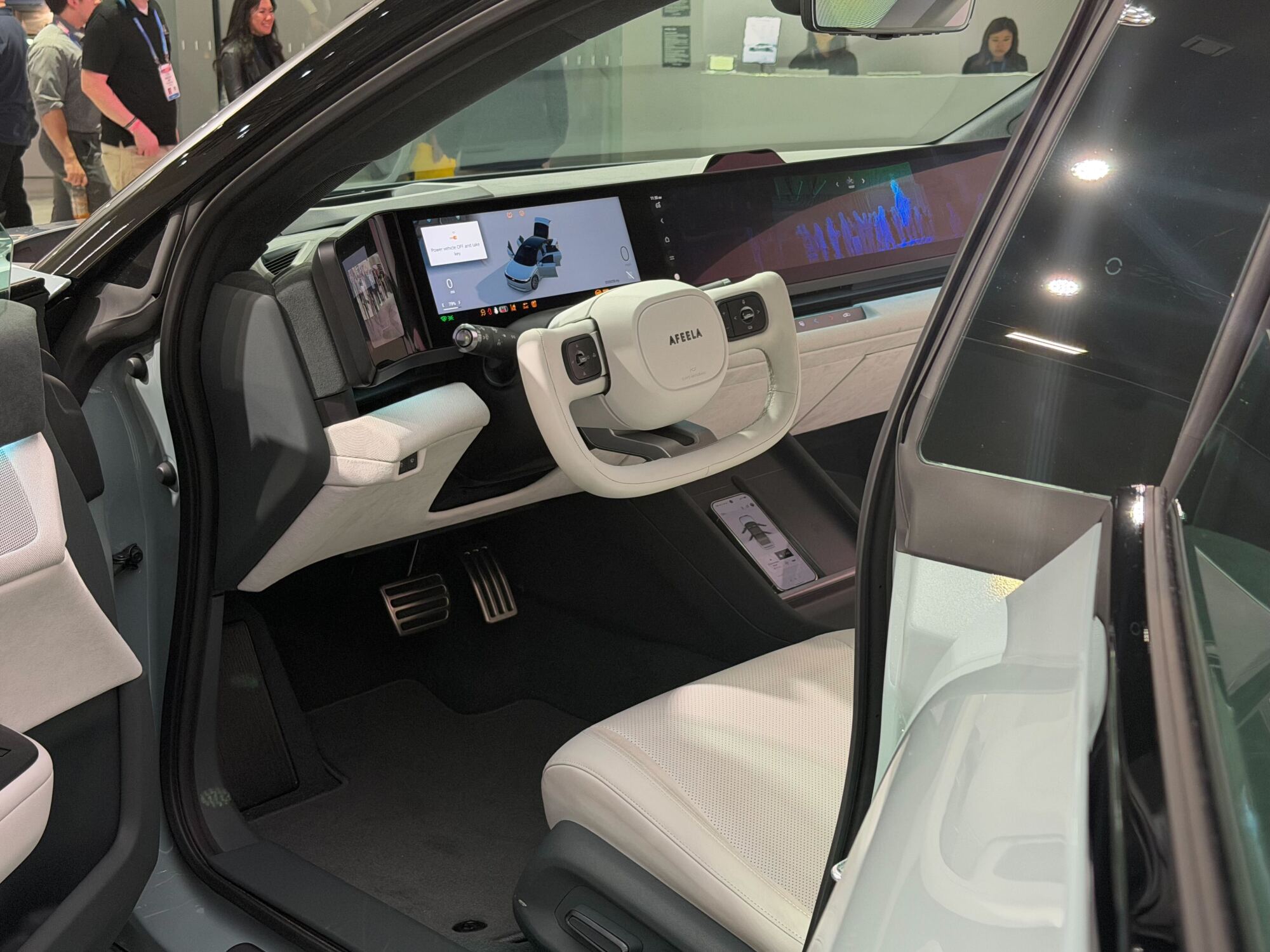 Inside a SHM AFEELA 1 with the dashboard showing off the car's LiDAR view.