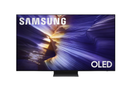 Samsung S90F OLED TV with purple canyon screensaver
