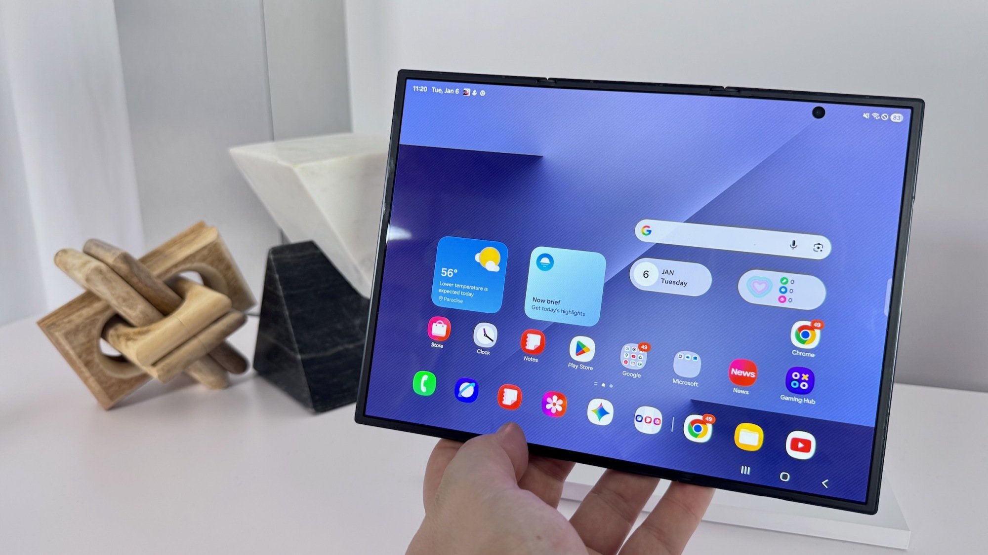 samsung galaxy z trifold held open in hand