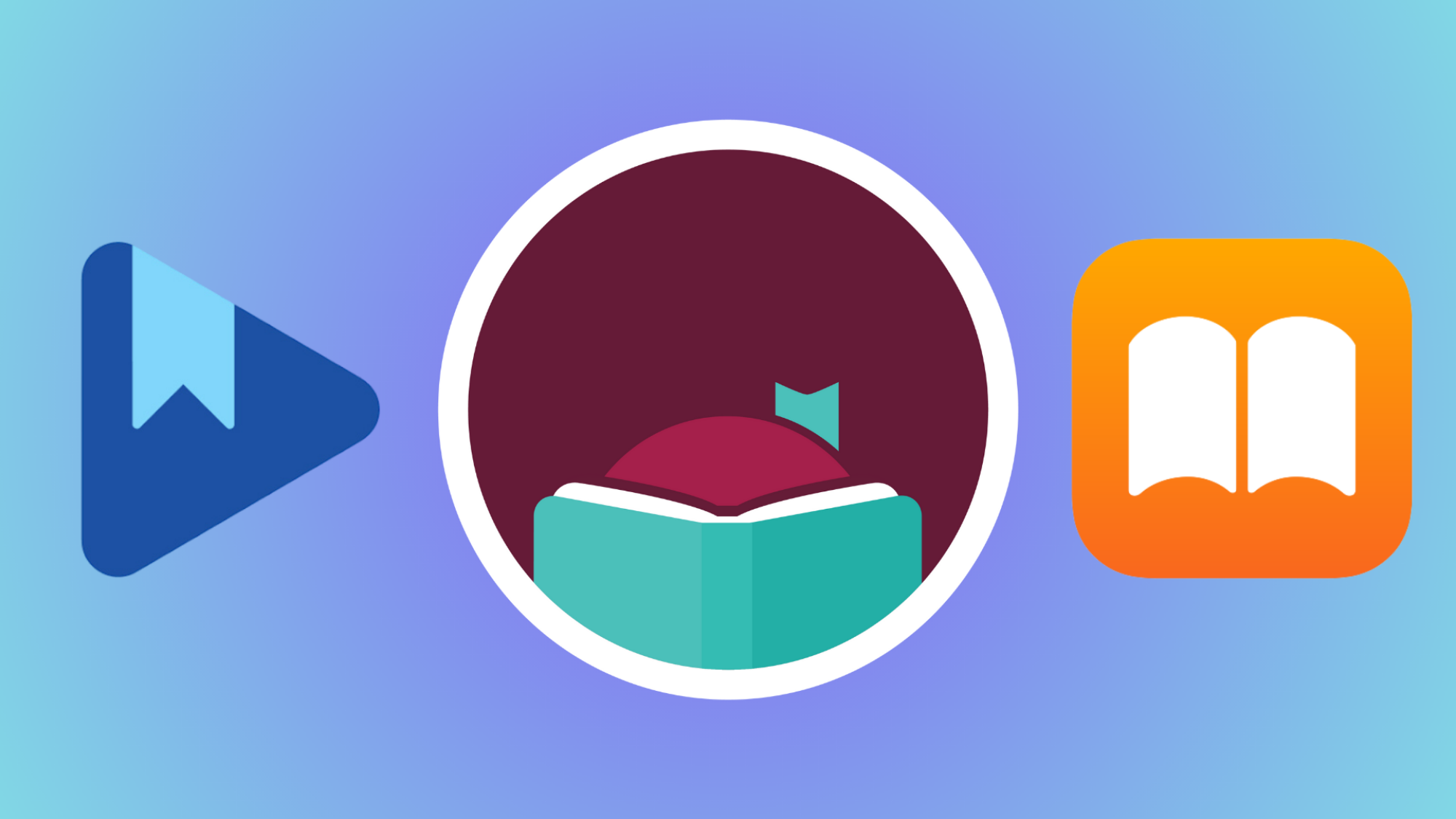 The logos of Google Books, Libby, and Apple Books on a colorful background.