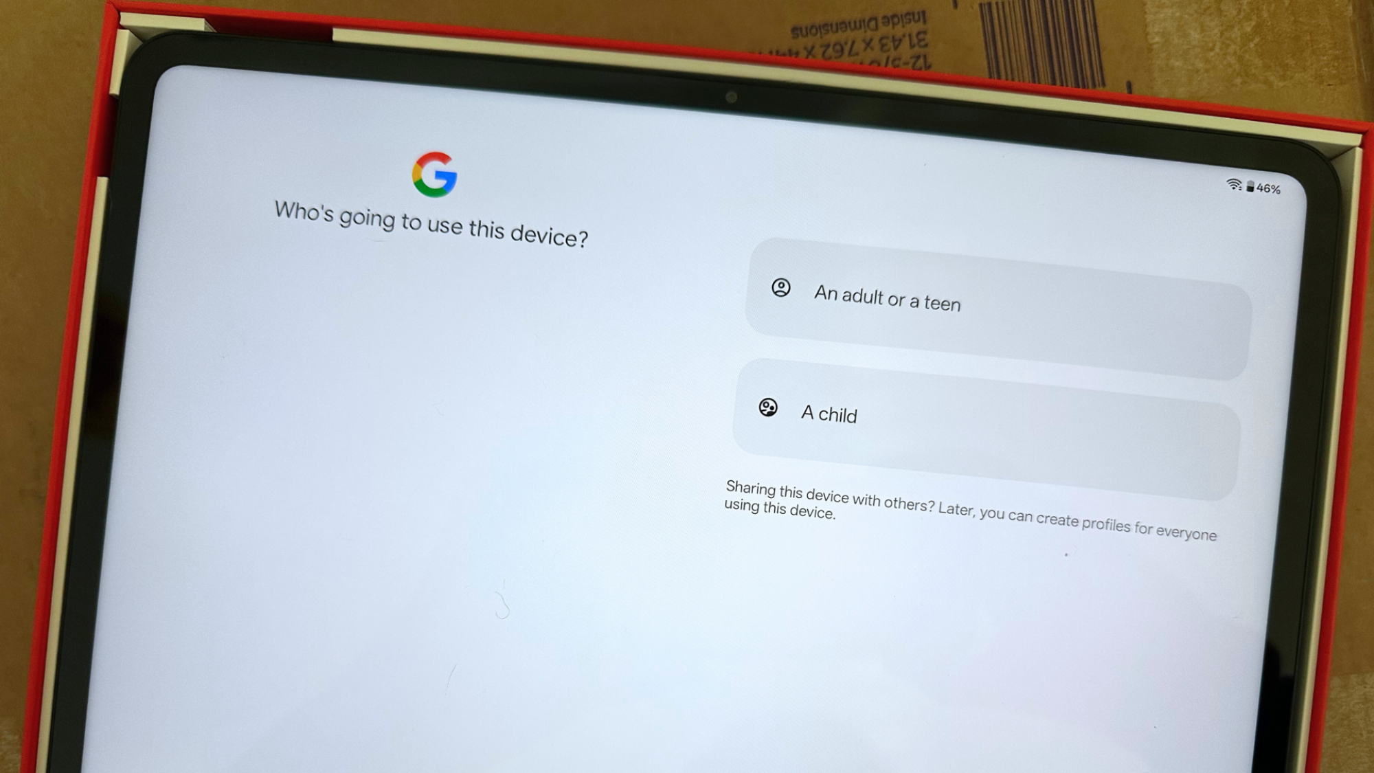 A OnePlus tablets showing a Google account login