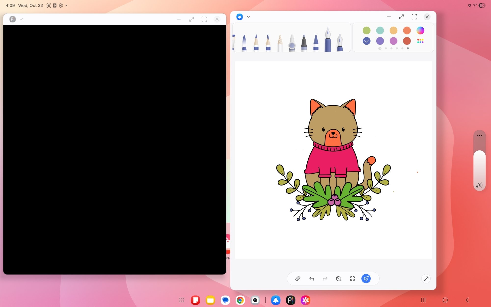 The screen of a Samsung Galaxy Tab S11 Ultra with two apps open