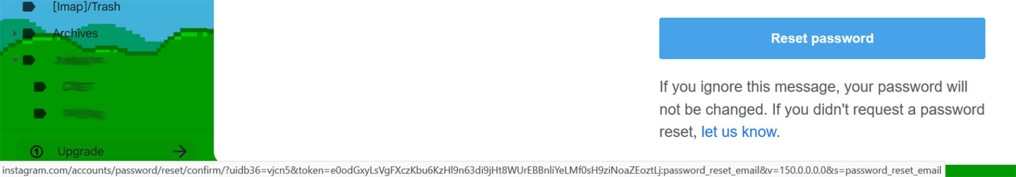 screenshot of instagram password reset email