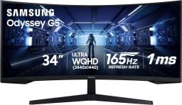 The Samsung 34-inch Odyssey G5 Ultra-Wide Gaming Monitor on a white background