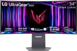 The LG 34GS95QE 34-inch Ultragear OLED Curved Gaming Monitor on a white background