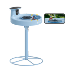 Birdfy Bath Pro and smartphone with bird on screen