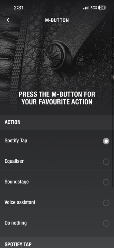 screenshot of m button page in marshall app