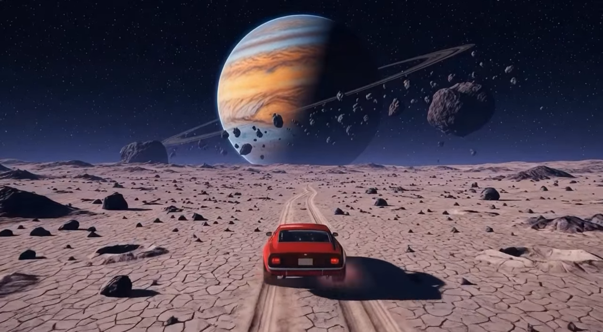 screenshot from video announcing project genie from google showing car on the moon