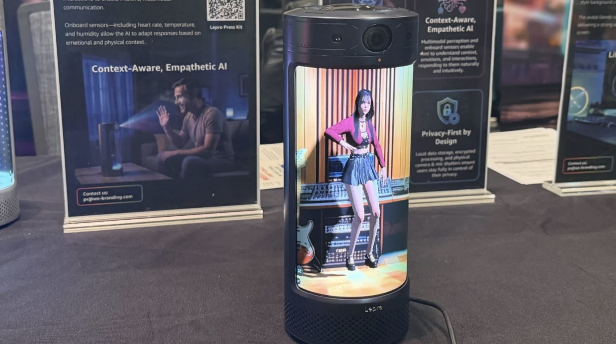 an ai woman on a curved OLED screen