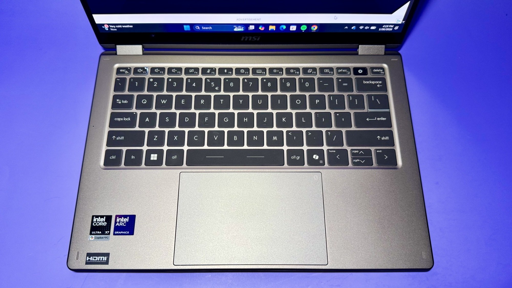 the keyboard and touchpad of the msi prestige 14 flip ai+