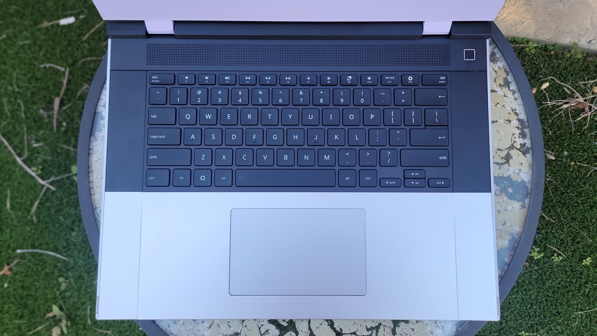 top view of framework laptop's keyboard and trackpad