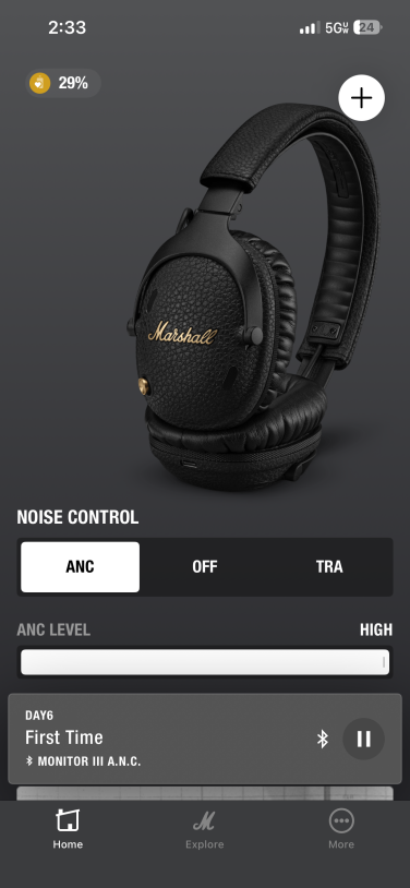 The home page of the Marshall companion app.