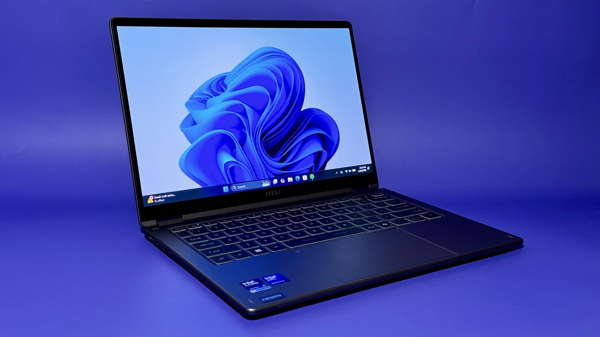 the front of the MSI prestige 14 flip ai+