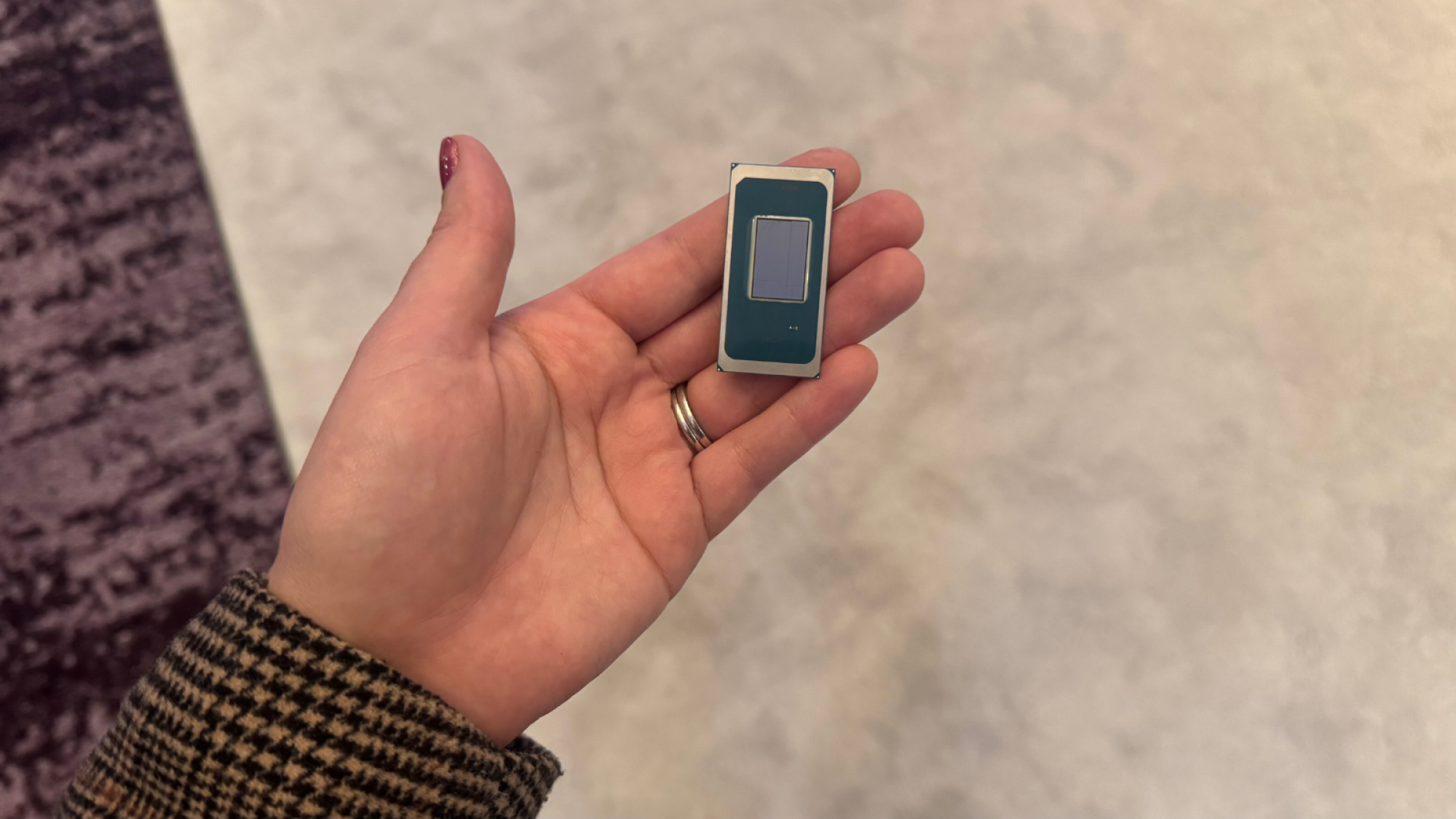 an intel core ultra series 3 chip in the author's hand