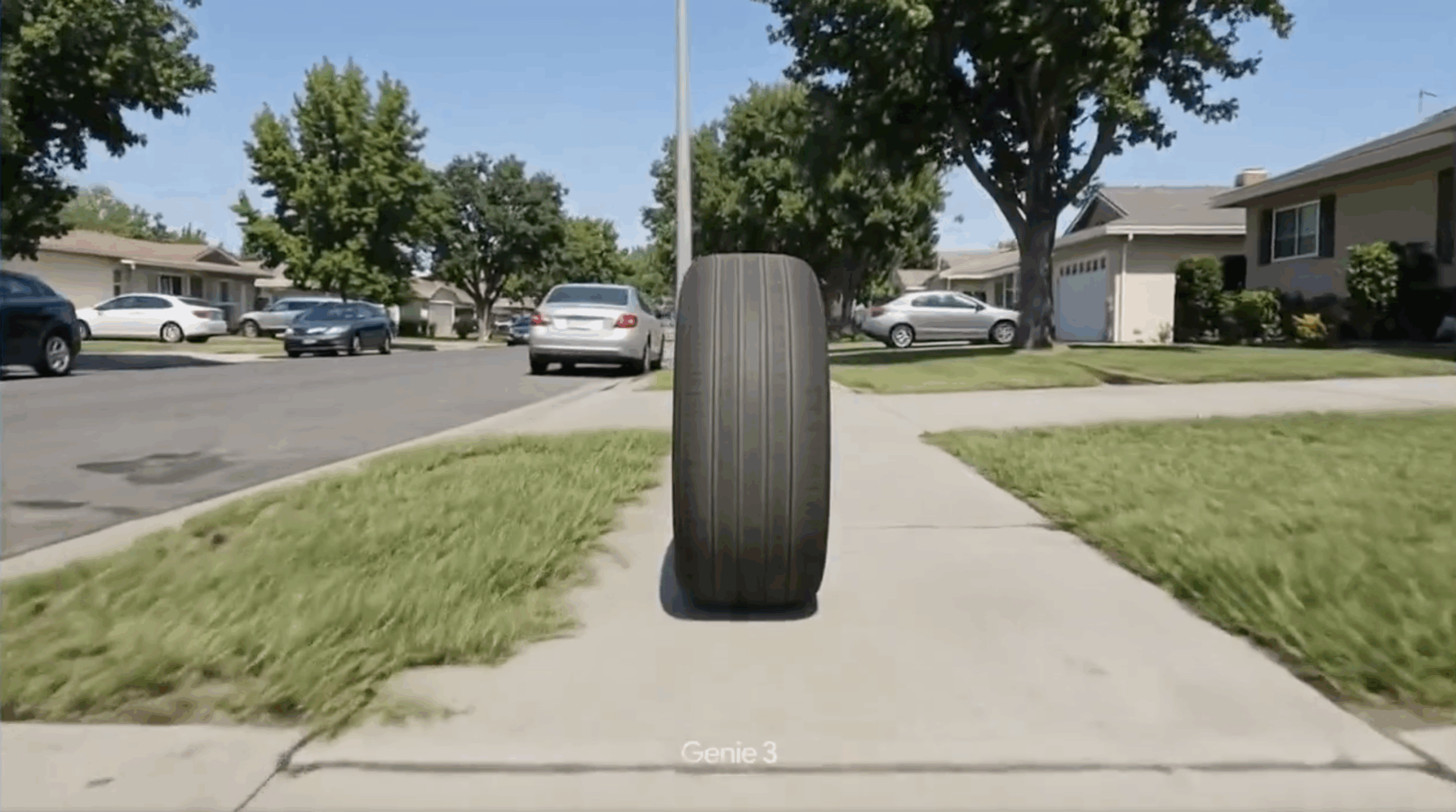 Project Genie example showing a tire on a widewalk
