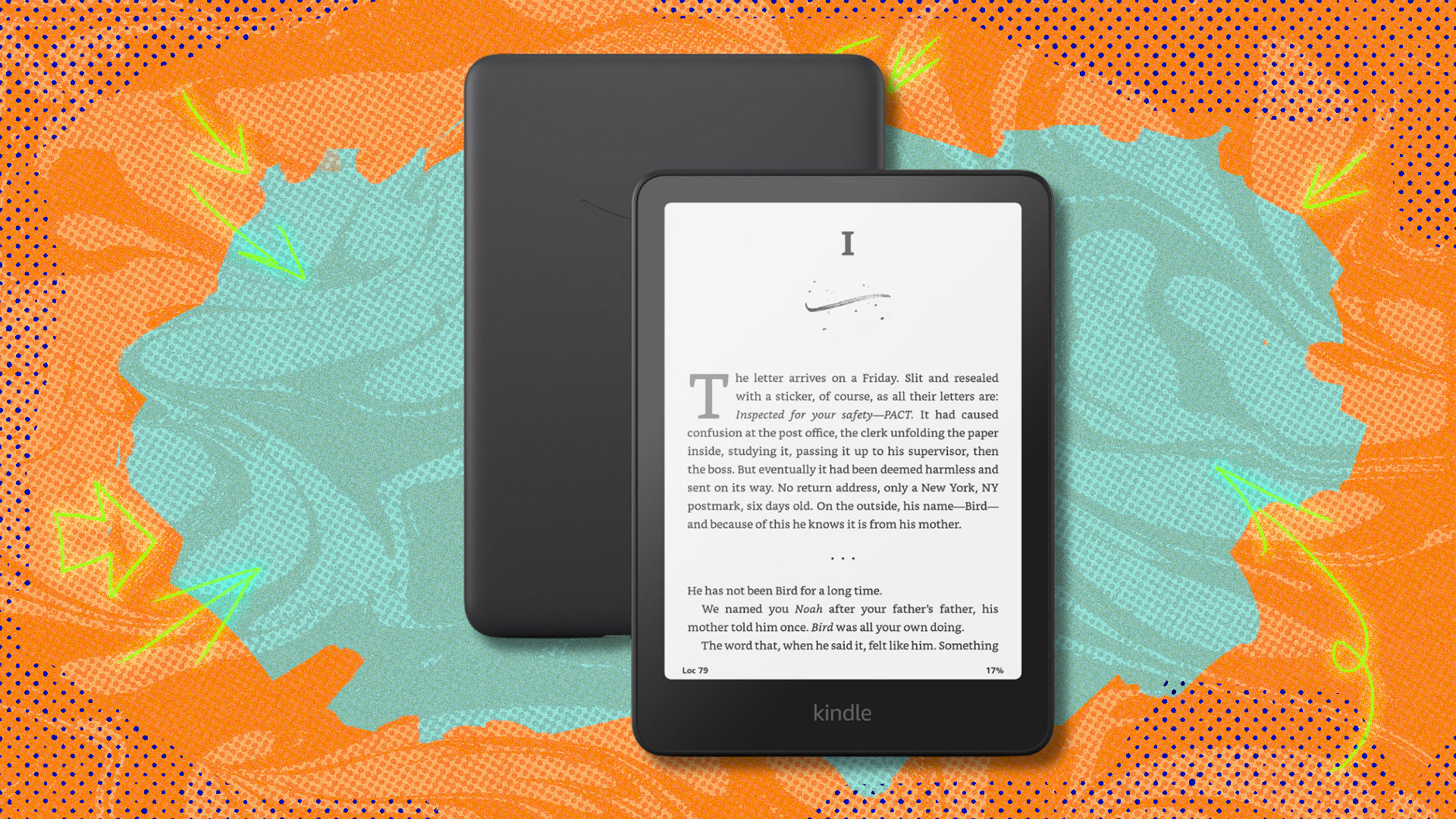 Kindle Paperwhite on teal and orange abstract background