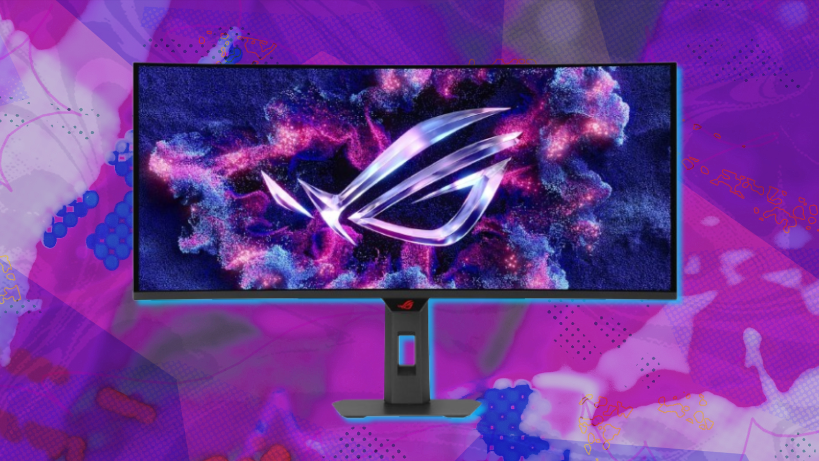 ASUS ROG Strix gaming monitor with purple abstract background