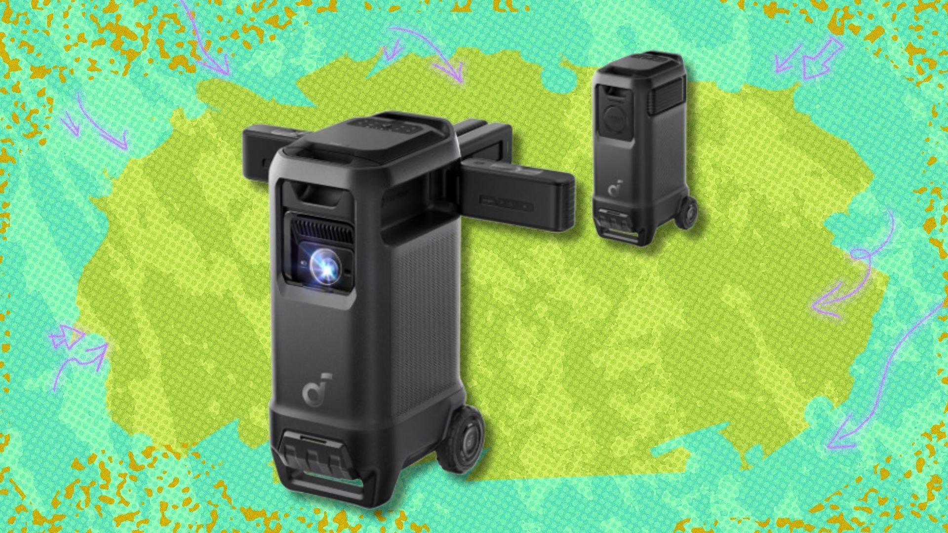 the Soundcore Nebula X1 Pro projector displayed on a green background