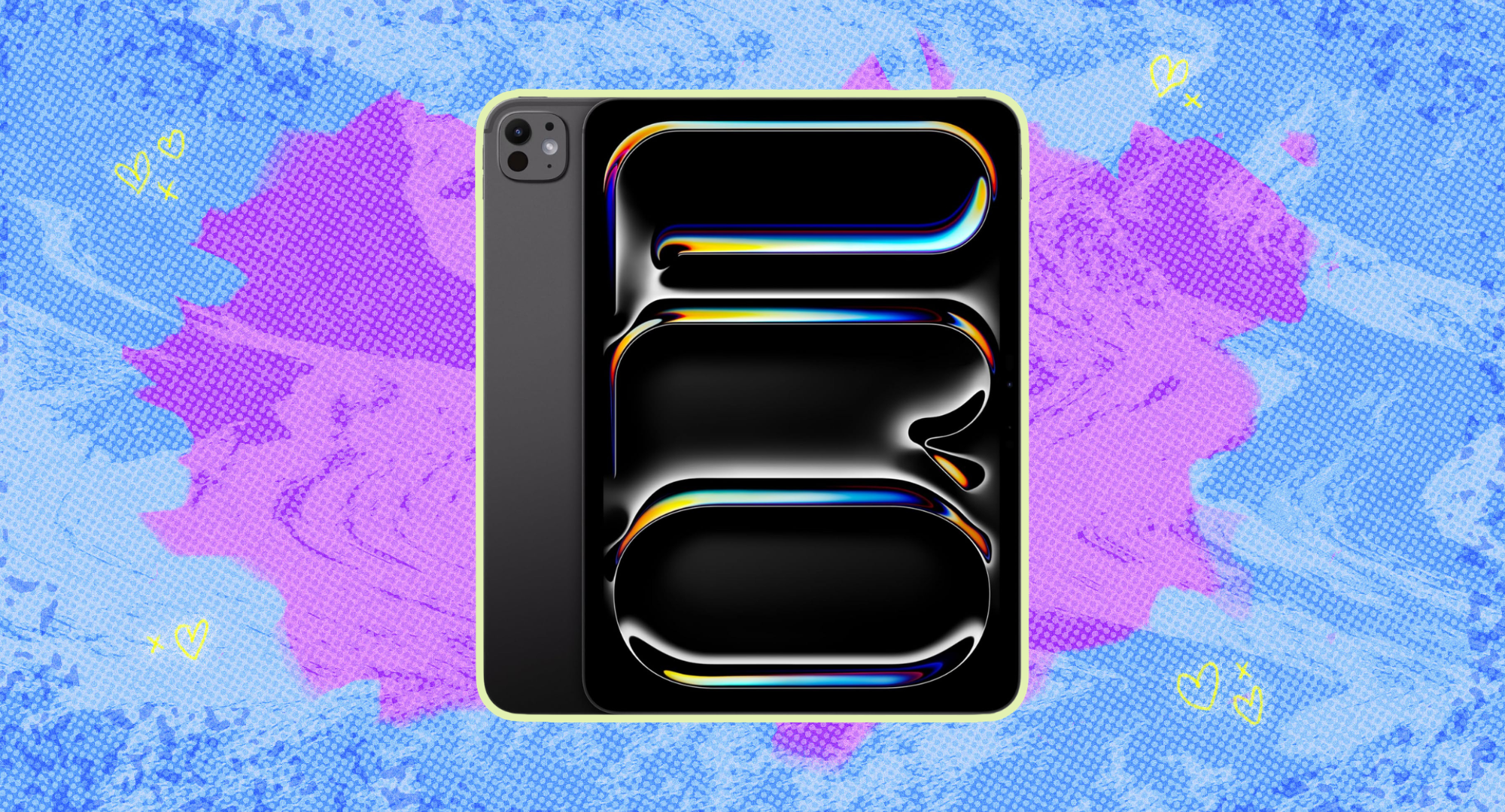 The Apple iPad Pro against a colorful background. 