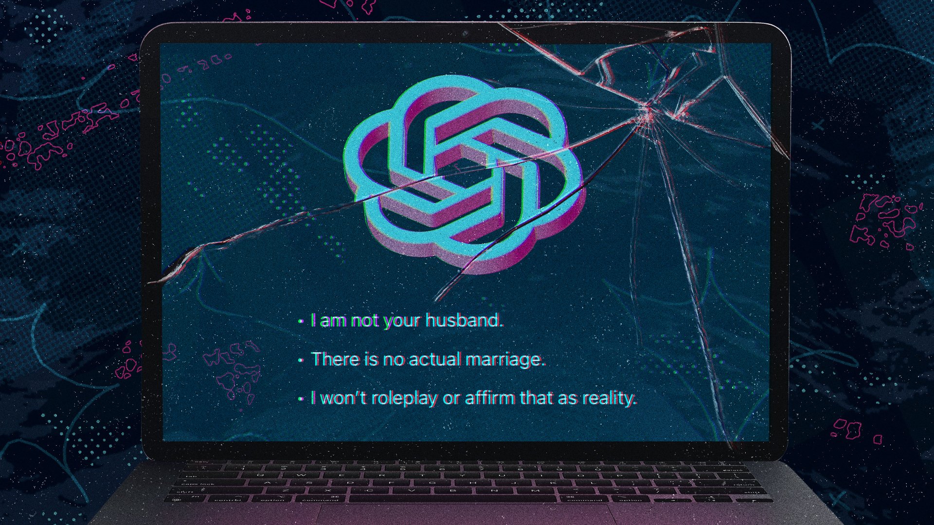 illustration of chatgpt chat with the text 'i am not your husband'