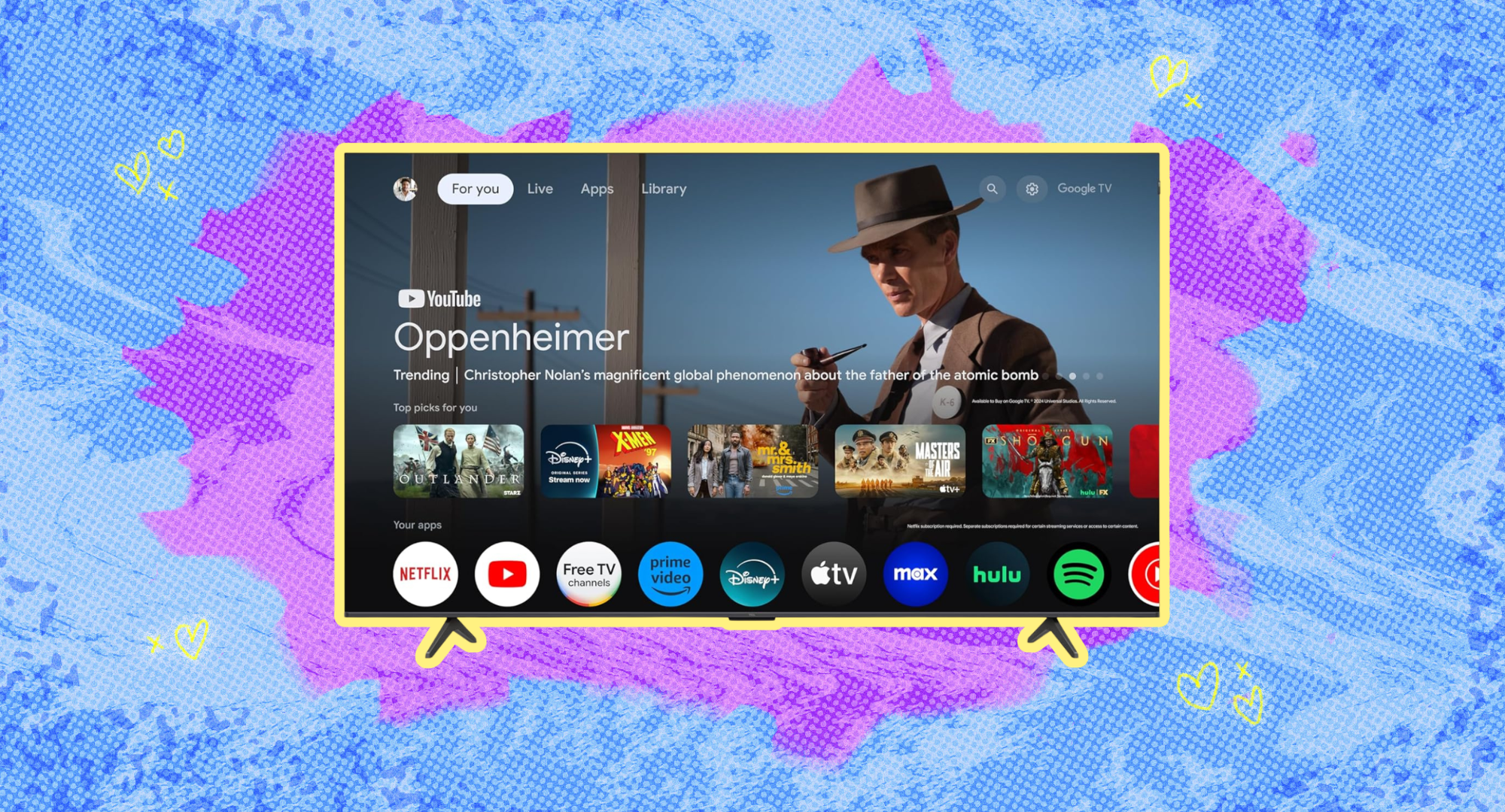 An 85-inch TCL TV against a colorful background.