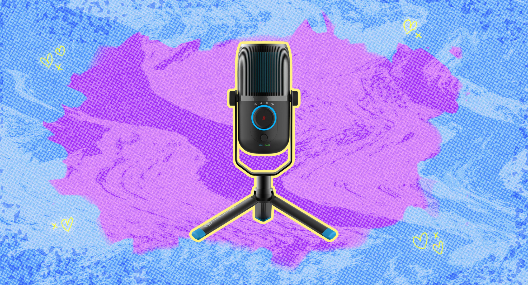 the JLab talk microphone against a colorful background.