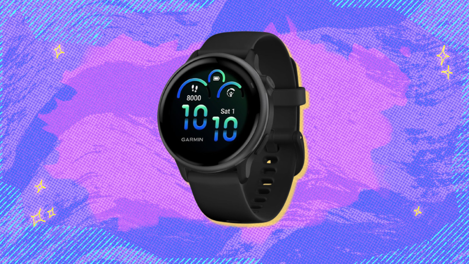 Garmin Vivoactive 6 smartwatch with purple background