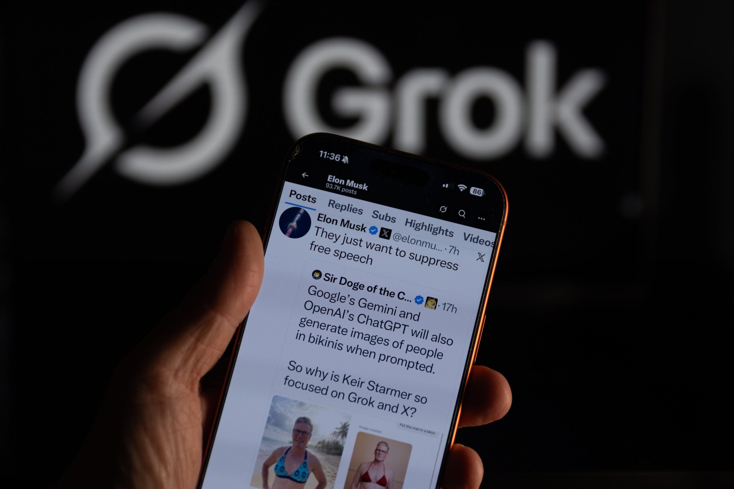 Elon Musk's tweet and Grok logo