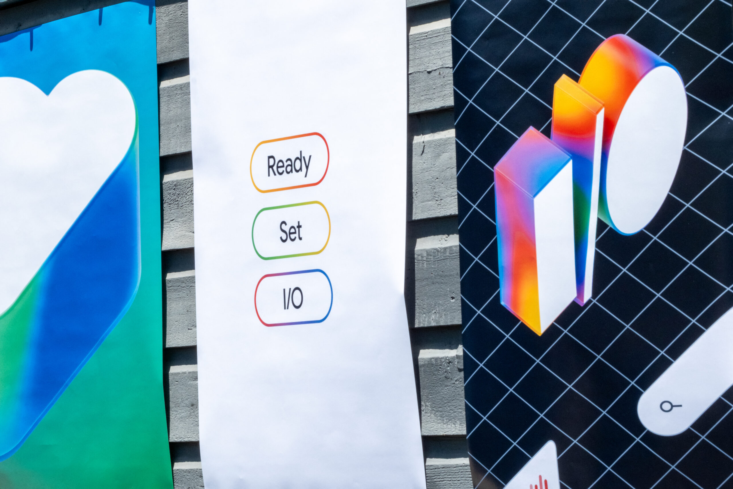 Signs for the conference are plastered around Shoreline Amphitheater during Google's annual I/O developers conference