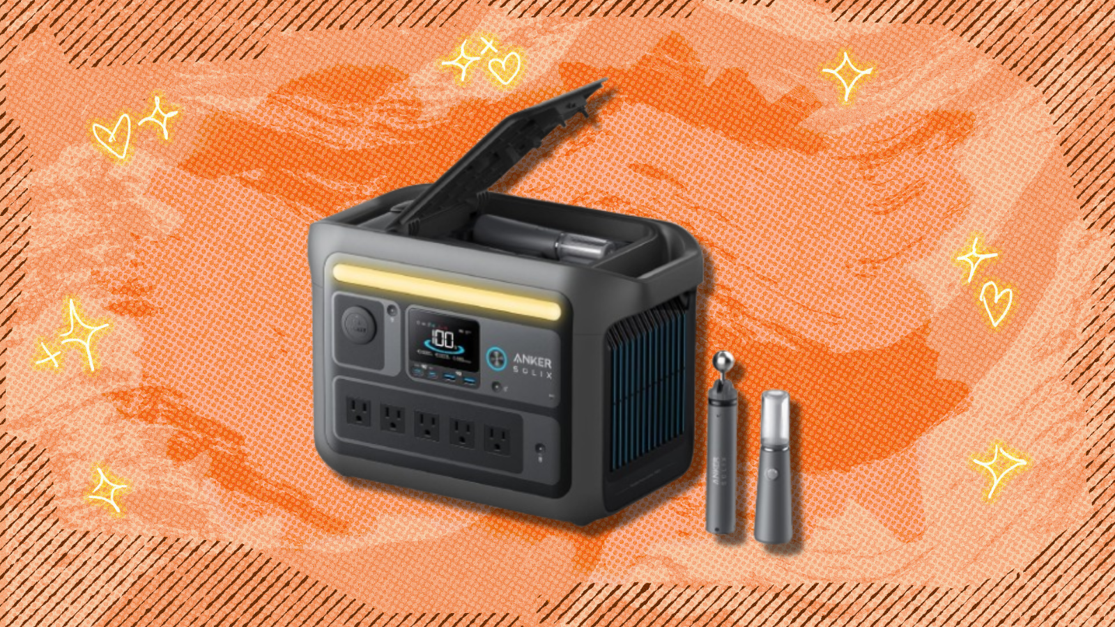 Anker Solix portable power station with orange background