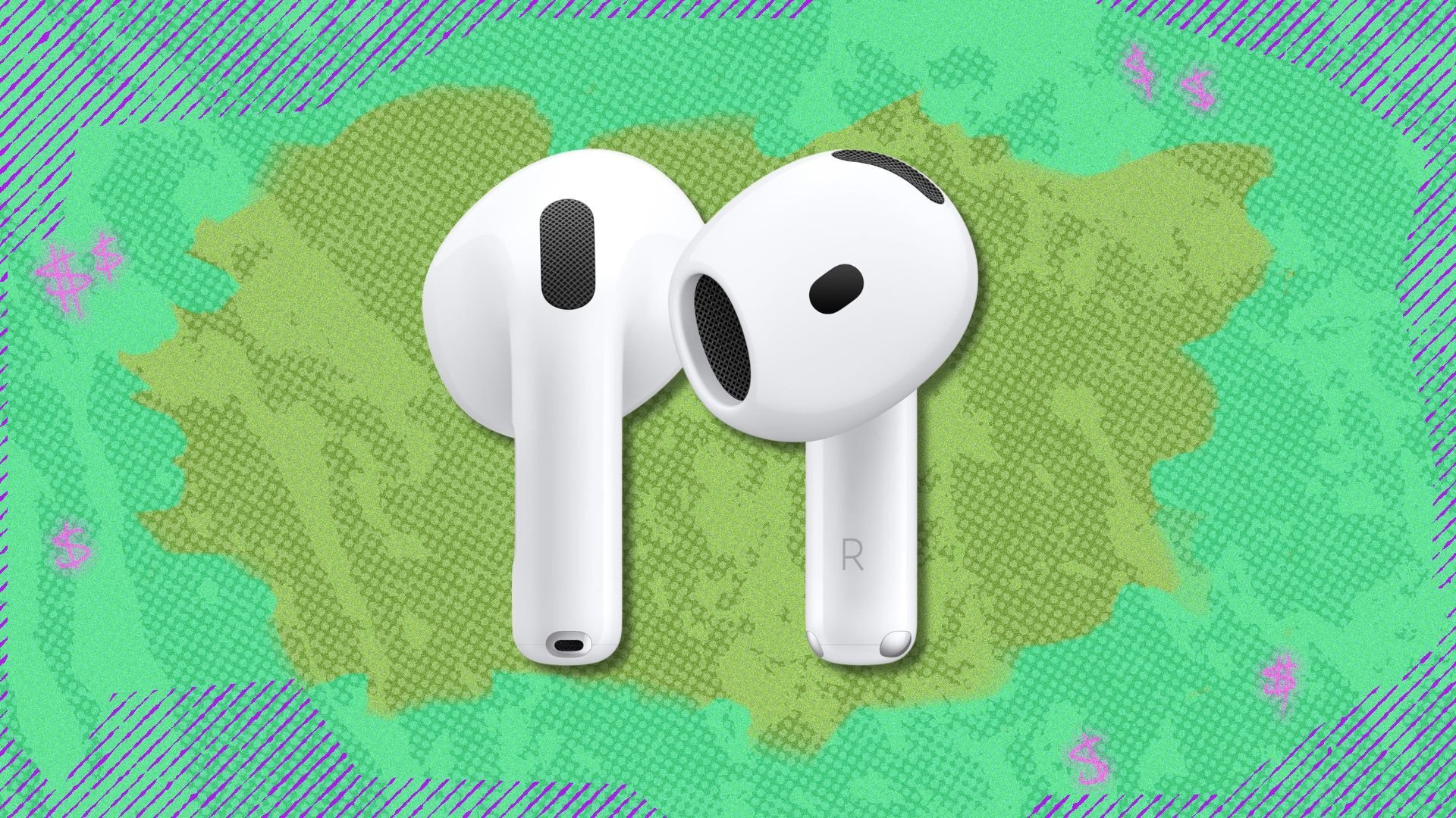 airpods 4 against a green patterned background