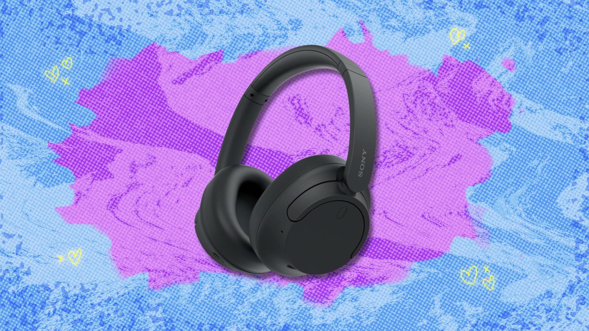 sony wh-ch720n headphones against a blue and purple patterned background