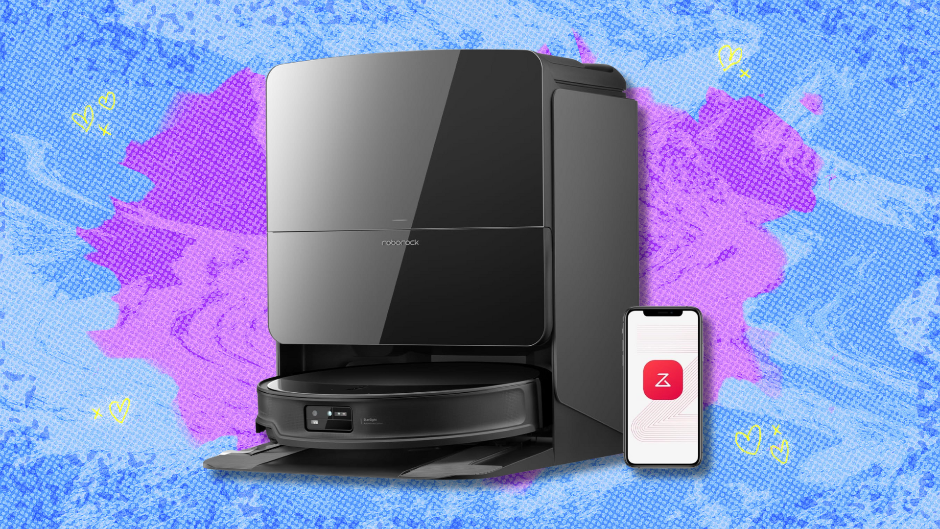 Roborock Saros 10R on purple and blue abstract background