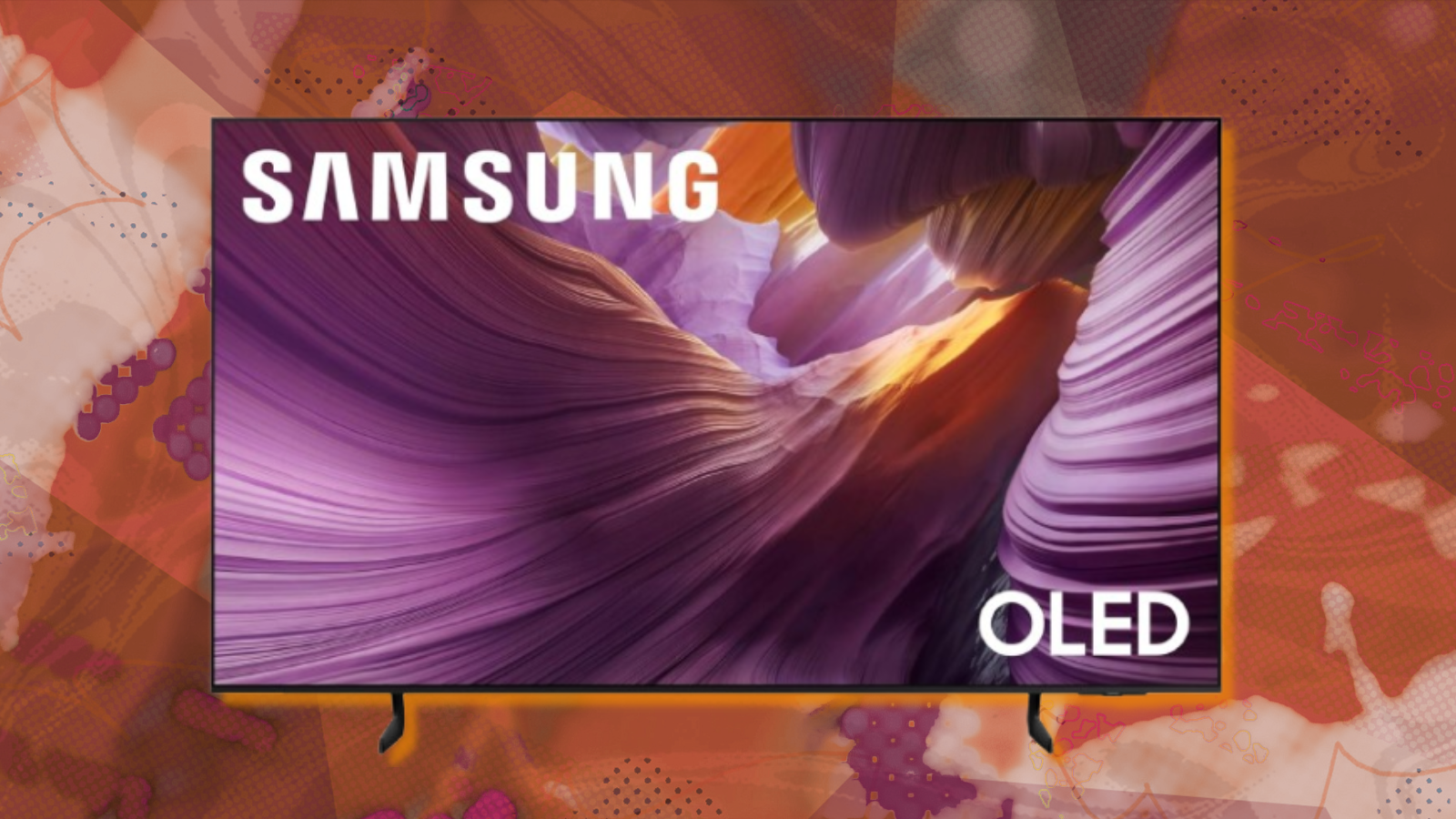 Samsung S85F TV with orange and purple background