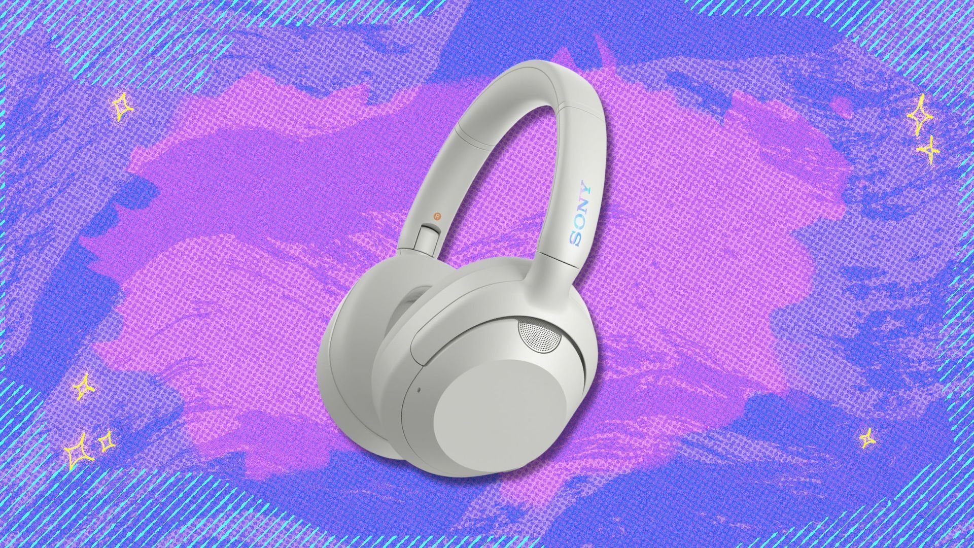 sony ult wear headphones against a purple patterned background