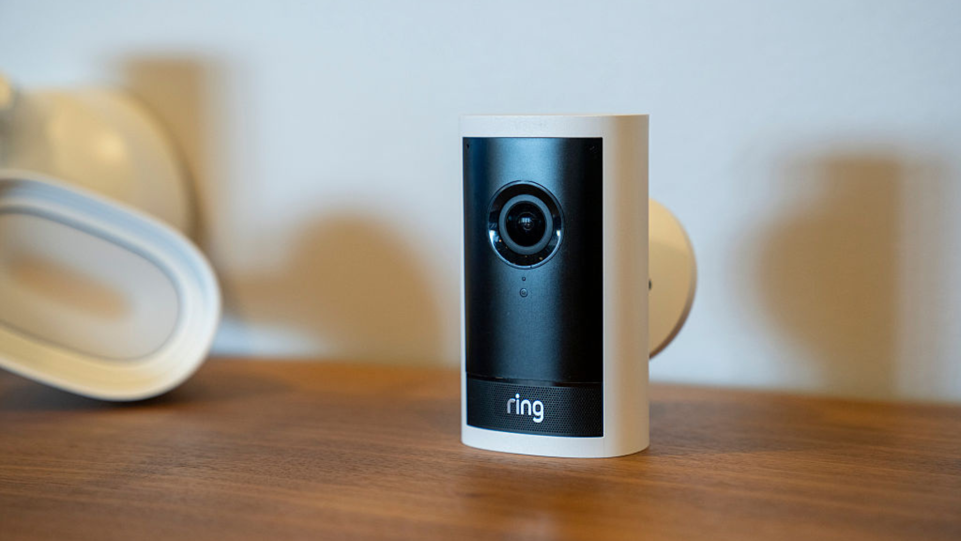 A Ring Outdoor Cam Pro camera during a media preview at Amazon's headquarters in Seattle, Washington, US, on Wednesday, Sept. 24, 2025.
