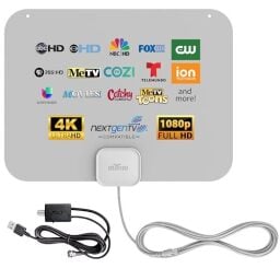 Mohu Leaf Amplified – Ultra-Thin Indoor TV Antenna, 60-Mile Range, Jolt Switch Amp, UHF VHF, Multi-Directional, 4K UHD, NEXTGEN TV - w/ 12 ft. Cable