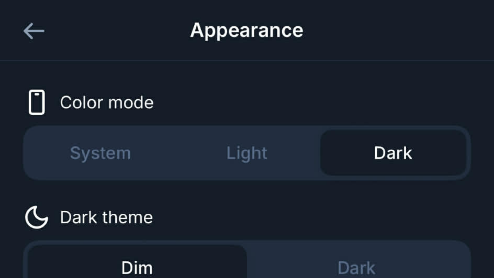 A screenshot of the dark mode options in the Bluesky app.