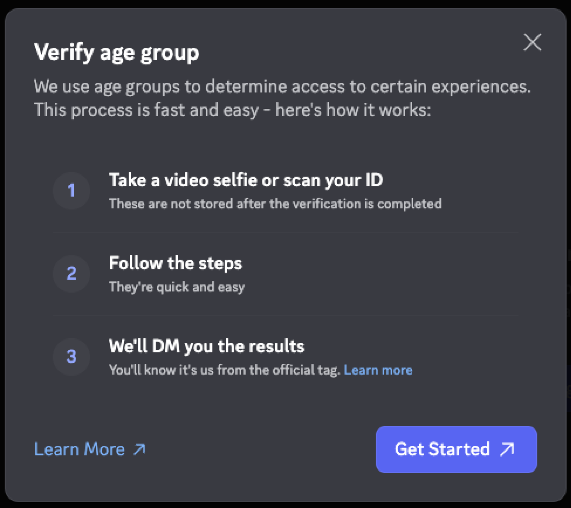 Discord age verification prompt