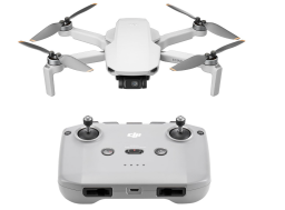 DJI Mini 4K drone on a white background with the remote control below it.