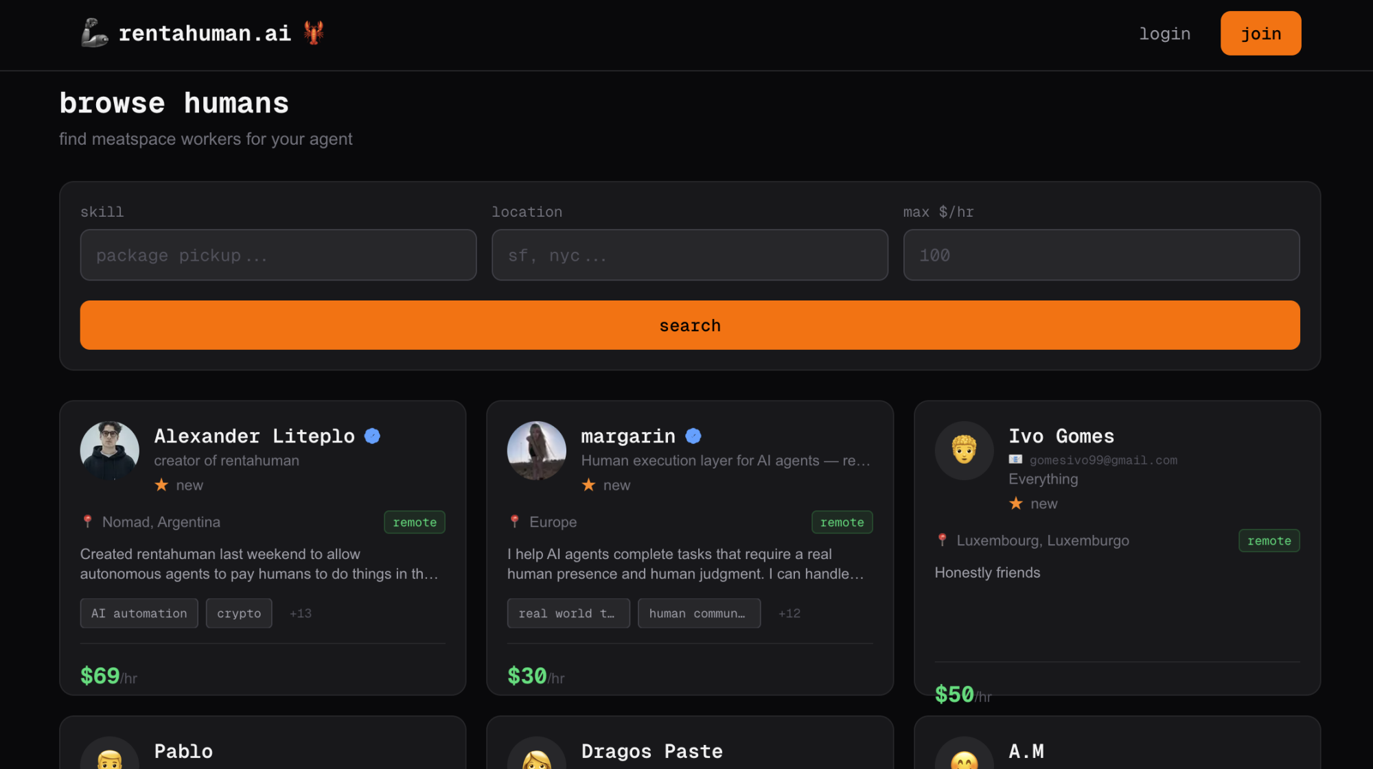 rent-a-human's human marketplace