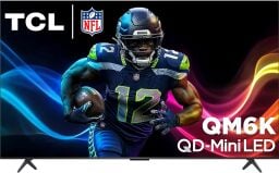 TCL Qm6k mini-led TV with seattle seahawks football player on screen
