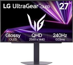 The 27-inch LG Ultragear QHD OLED gaming monitor (27GX704A-B) on a white background