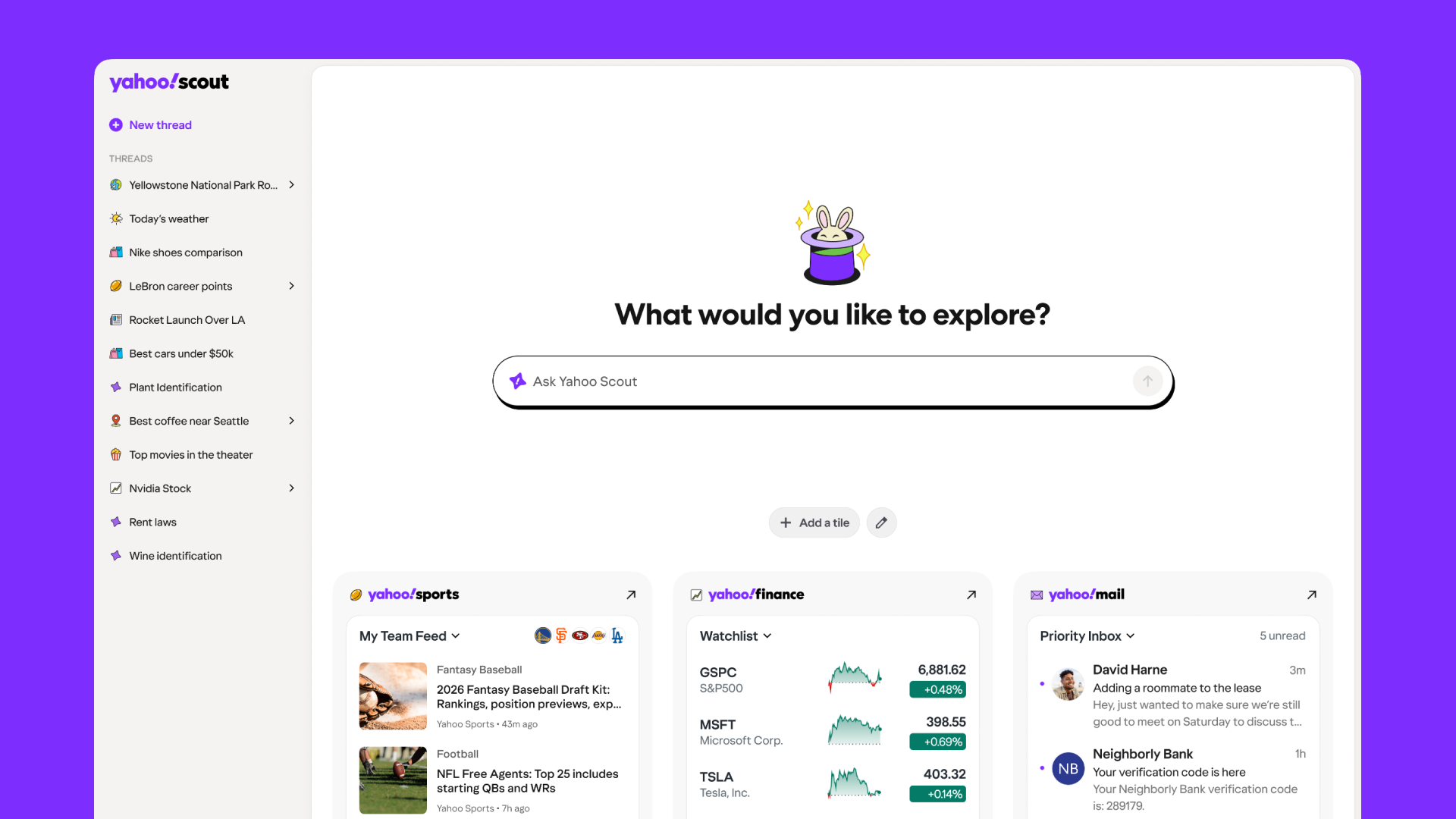 screenshot of yahoo scout homepage
