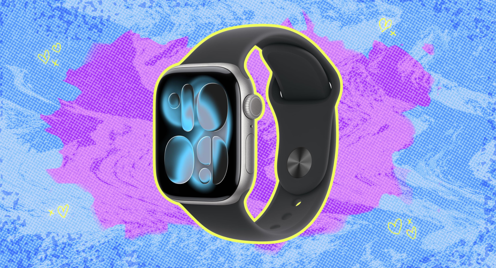 Apple Watch Series 11 against a colorful background. 