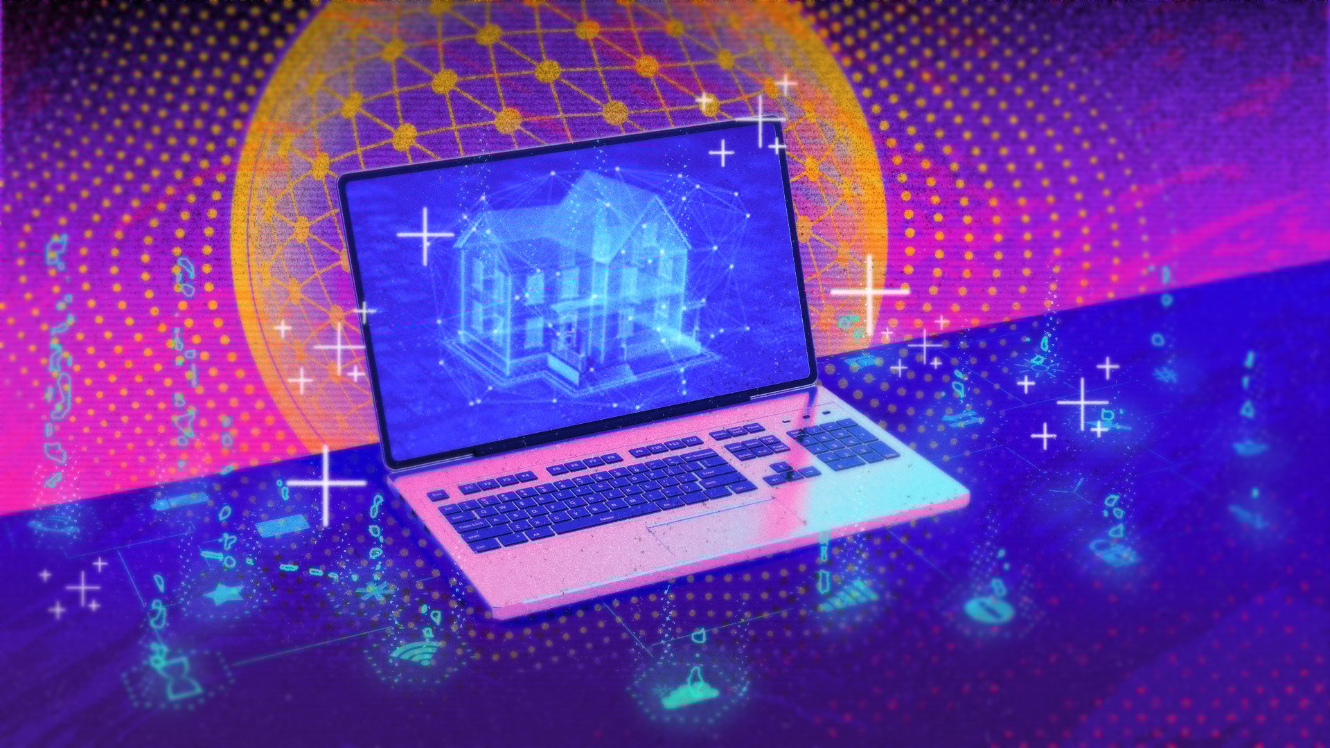 A graphic depicting an open laptop.